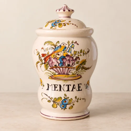 Pot d'apothicaire en faïence décor oiseau – Style Moustiers
