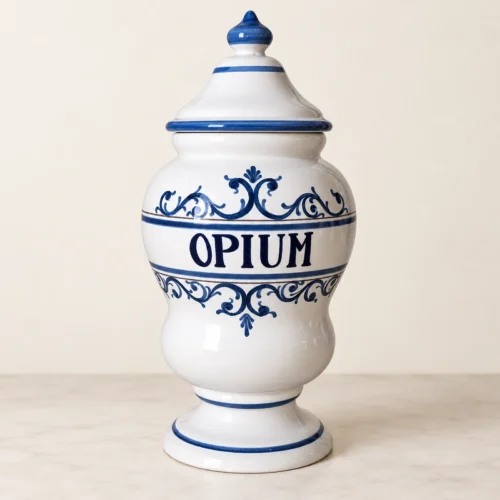 Grand pot d'apothicaire « OPIUM » en faïence