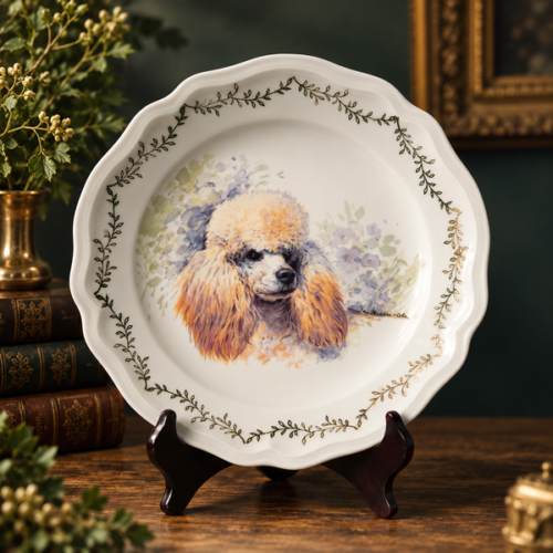 Assiette Caniche par Monika Heller-Cole – Porcelaine Prestige France