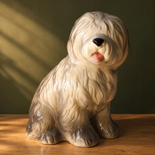 Grand chien Bobtail en céramique – 42 cm