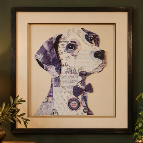 Grand tableau chien en relief – Collage vintage 3D
