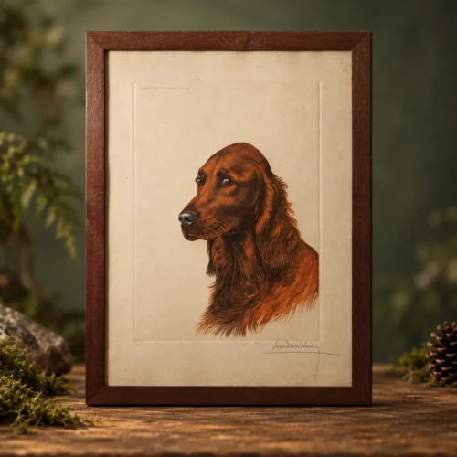 Gravure Léon Danchin – Setter Irlandais, 1938, signée