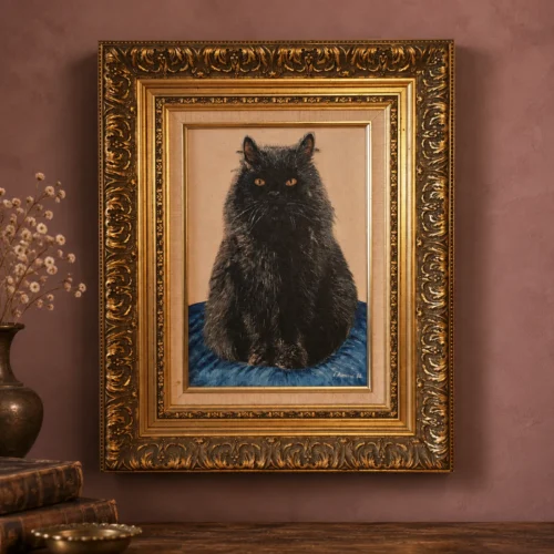 Tableau chat noir « Raminagrobis » – J. Arnaud, 1982